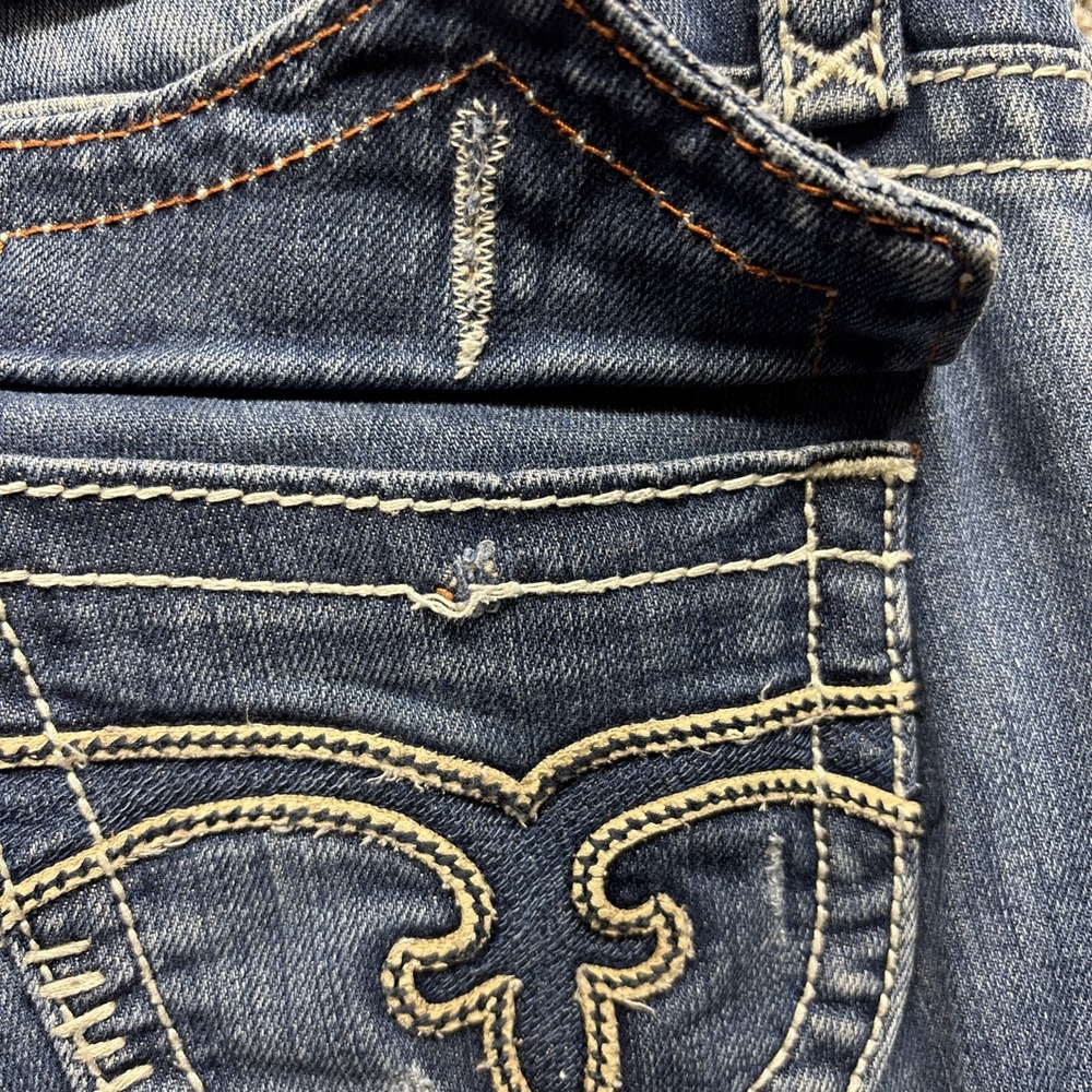 Rock Revival Jen Straight Leg Jeans Rhinestone‎ Distressed Frayed Size 28(30x28) - Picture 4 of 16